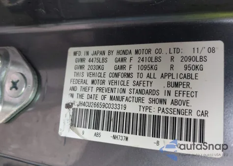 2009 Acura Tsx from USA, damaged, VIN JH4CU26659C033319